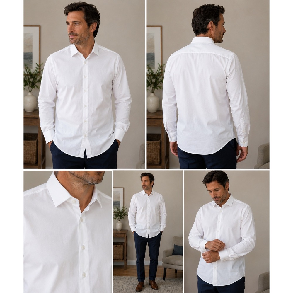 Alfani Dress Shirt Mens L White Slim Fit Stretch Button Front Long Sleeve